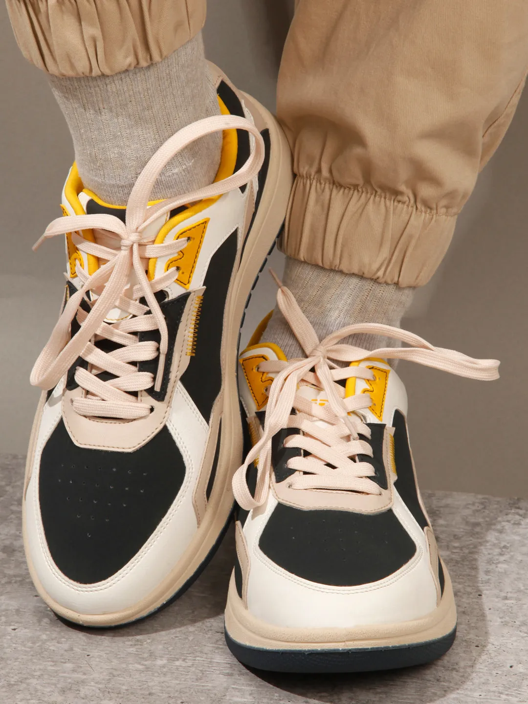 Men's White Navy Lace Up Sneakers (IX6012)