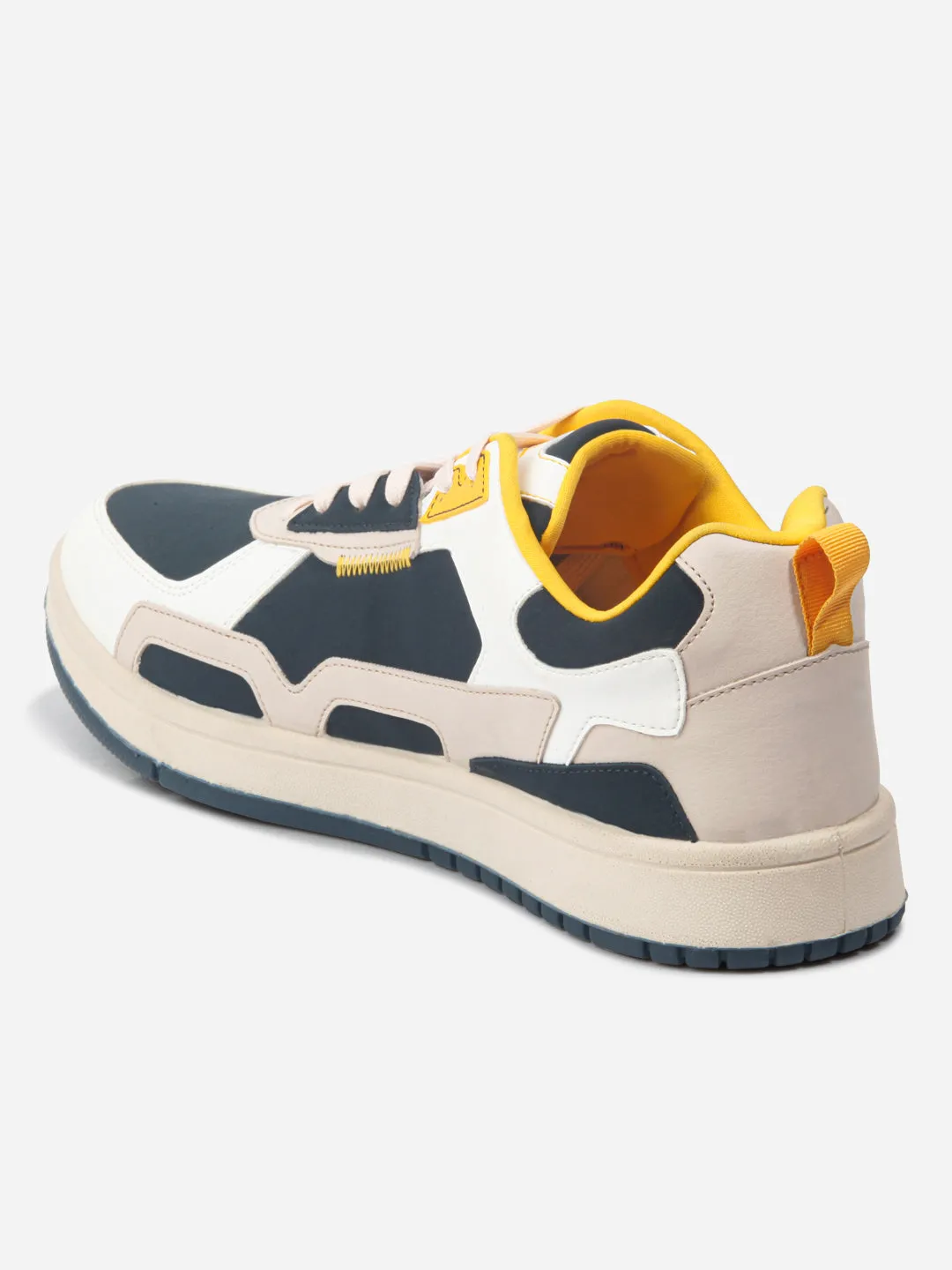 Men's White Navy Lace Up Sneakers (IX6012)