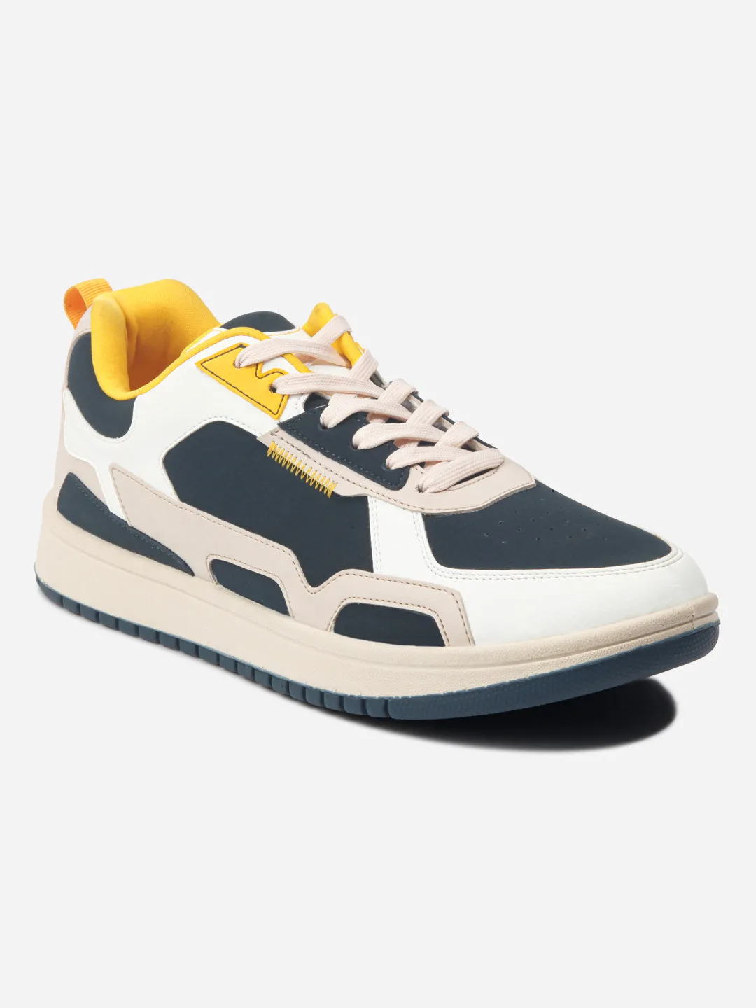 Men's White Navy Lace Up Sneakers (IX6012)