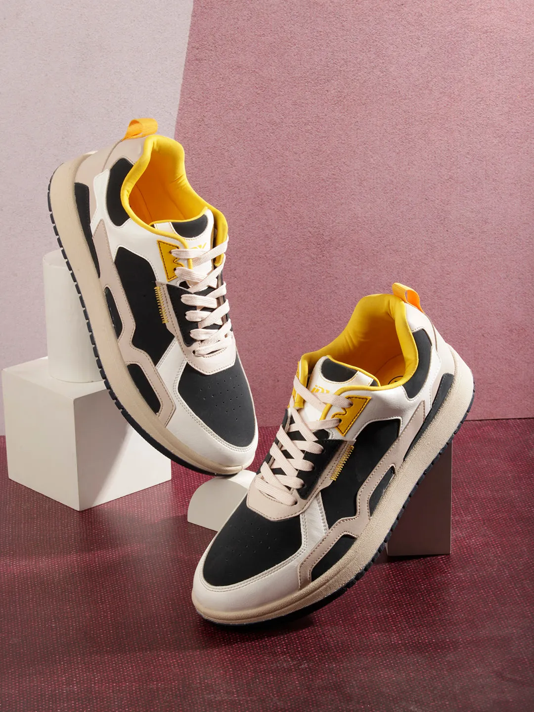 Men's White Navy Lace Up Sneakers (IX6012)
