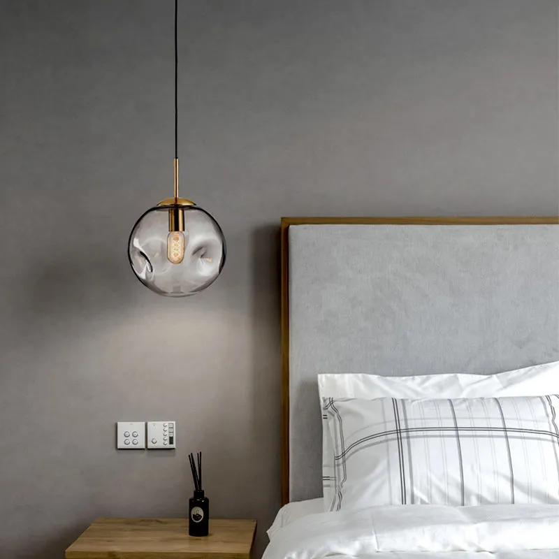 Modern Brass Pendant With Dimpled Glass Shade
