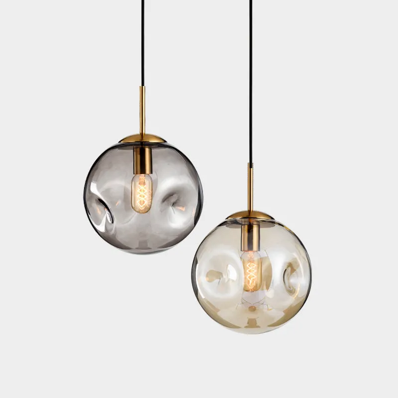 Modern Brass Pendant With Dimpled Glass Shade