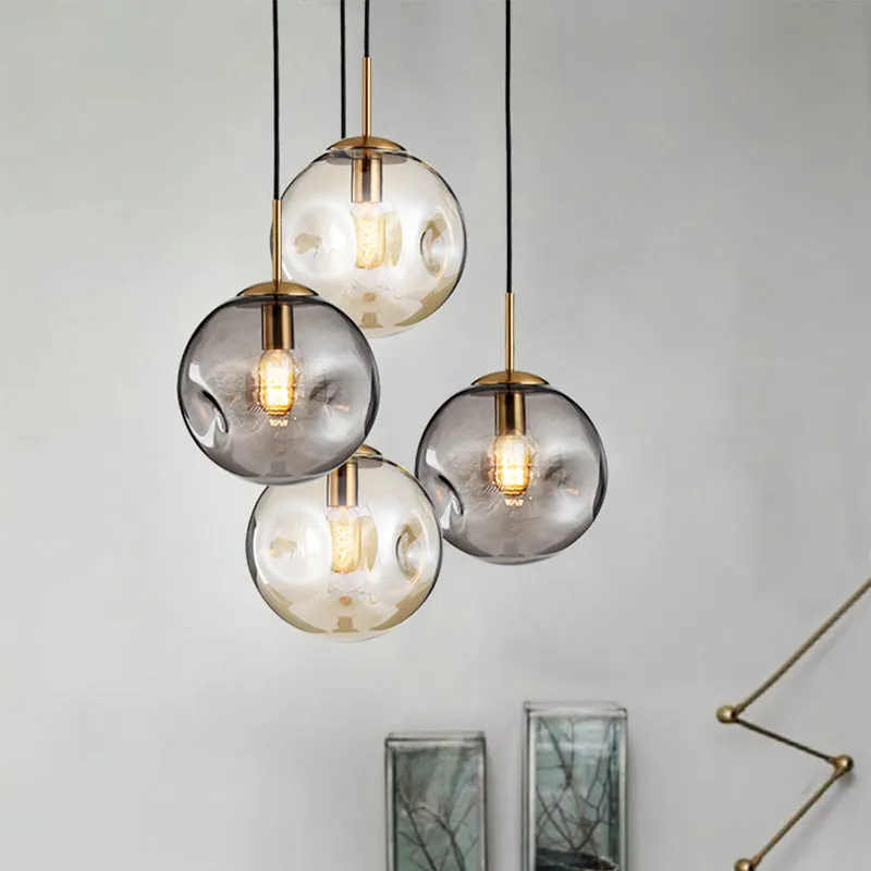 Modern Brass Pendant With Dimpled Glass Shade