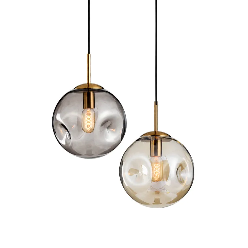 Modern Brass Pendant With Dimpled Glass Shade