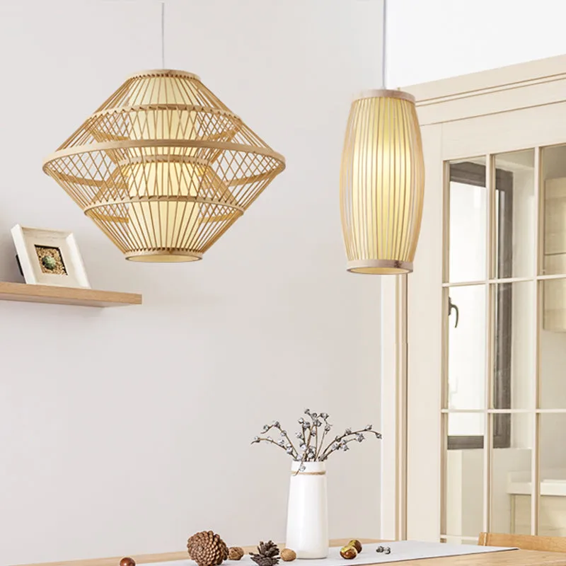 Modern Japanese Bamboo Lantern Chandelier