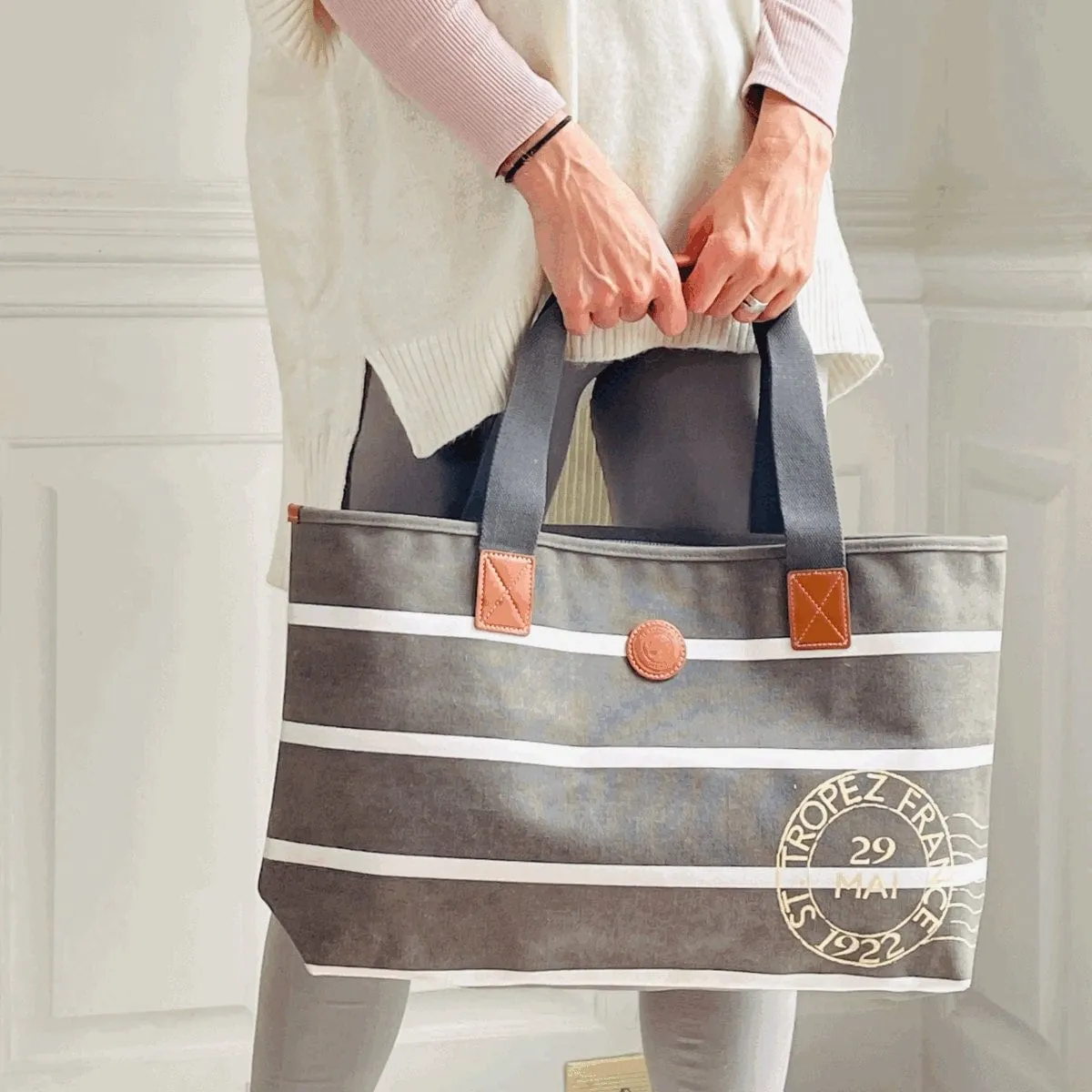 Nautical Striped Canvas Tote