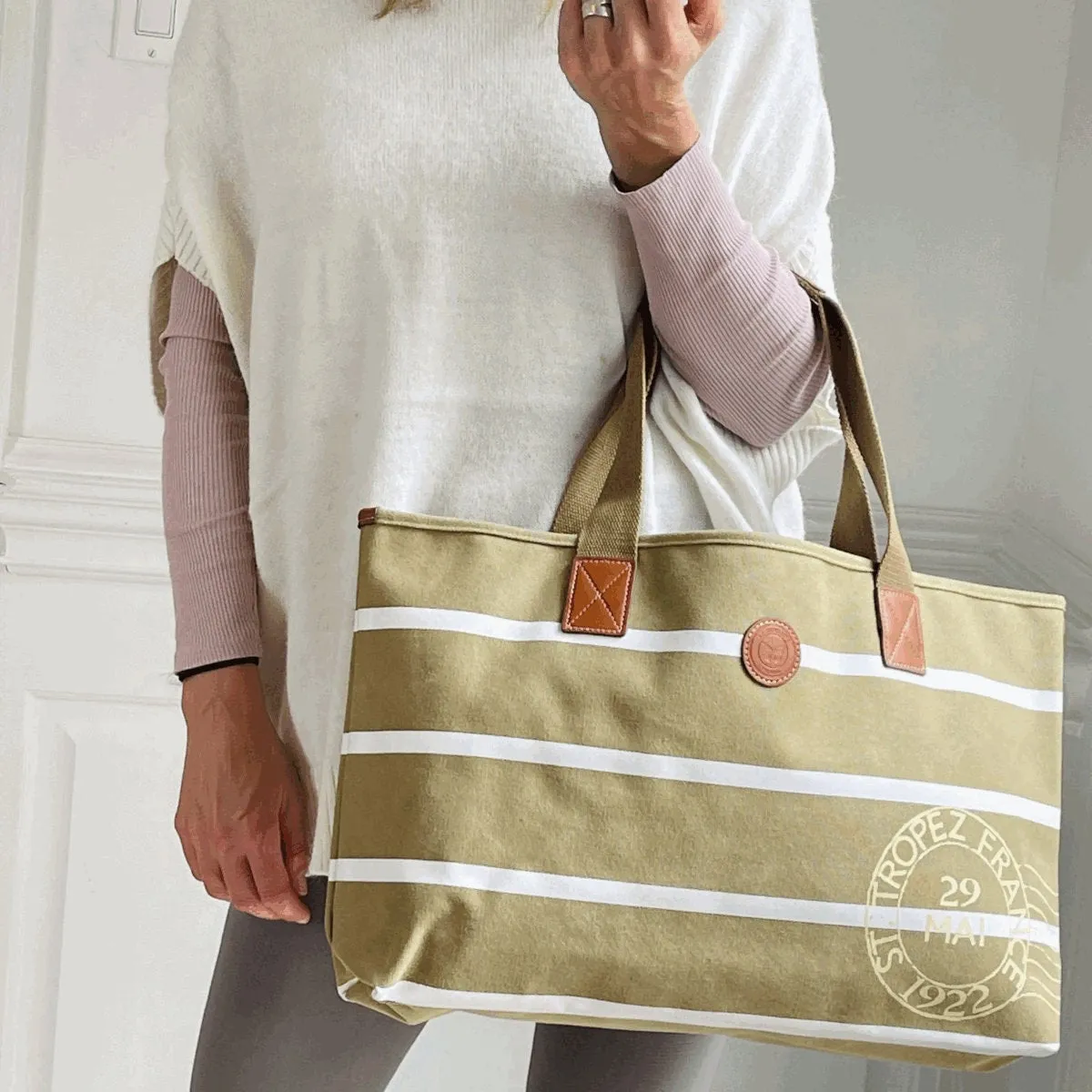 Nautical Striped Canvas Tote