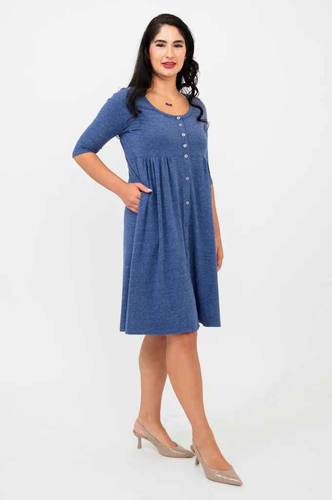 Nelly 3/4 Sleeve Dress, Denim, Bamboo