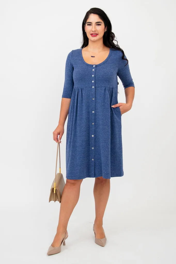 Nelly 3/4 Sleeve Dress, Denim, Bamboo