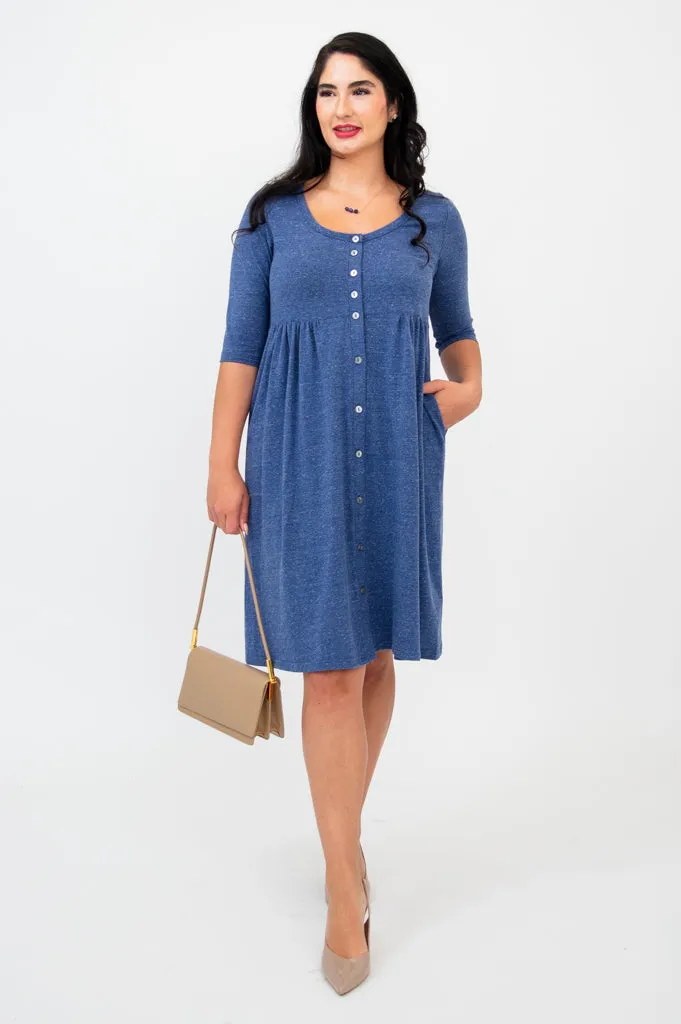 Nelly 3/4 Sleeve Dress, Denim, Bamboo