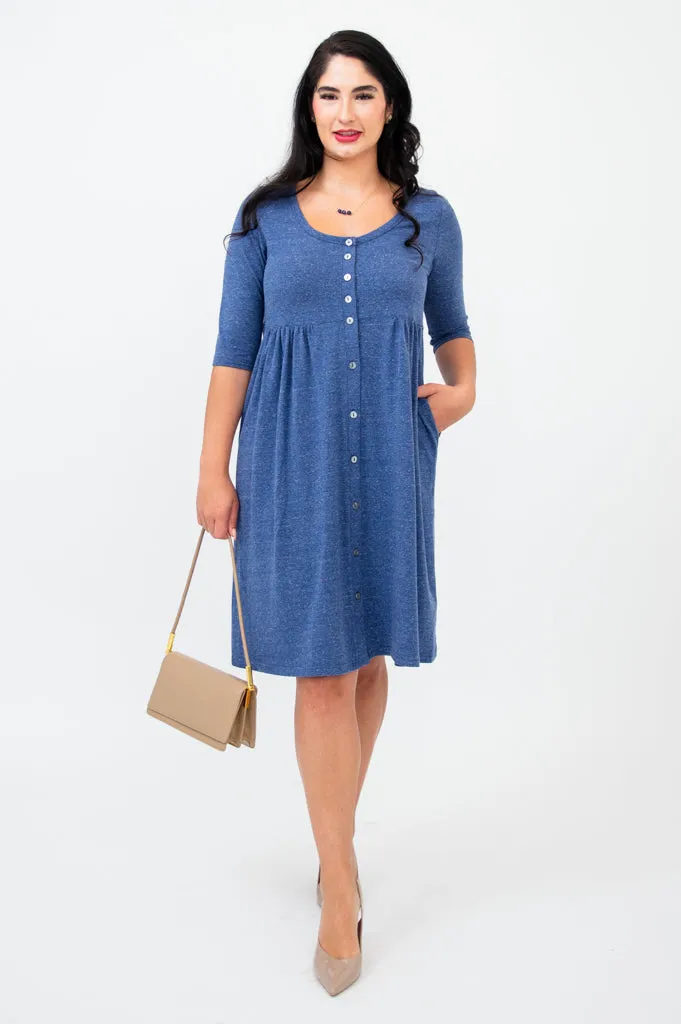 Nelly 3/4 Sleeve Dress, Denim, Bamboo