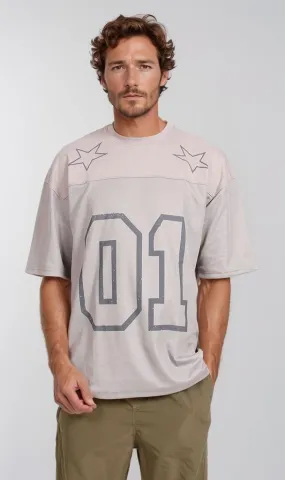 O204280-O204280 - Graphic Print Oversized T-Shirt - Beige