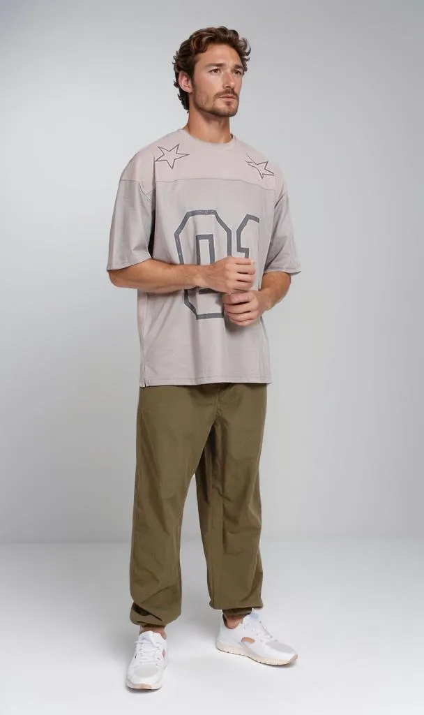 O204280-O204280 - Graphic Print Oversized T-Shirt - Beige