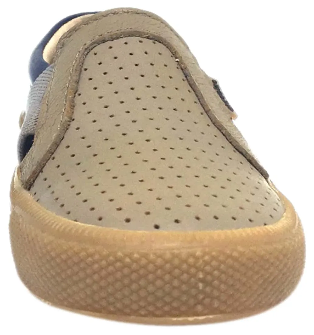 Old Soles Boy's and Girl's 1056 Grey Denim Perforated Leather Praise Hoff Slip On Elastic Loafer Sneaker