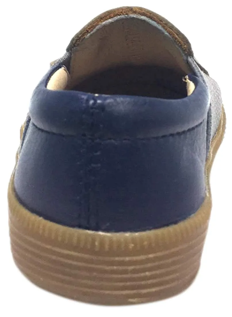 Old Soles Boy's and Girl's 1056 Grey Denim Perforated Leather Praise Hoff Slip On Elastic Loafer Sneaker