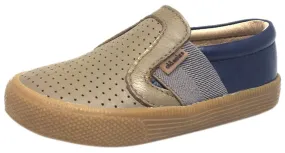 Old Soles Boy's and Girl's 1056 Grey Denim Perforated Leather Praise Hoff Slip On Elastic Loafer Sneaker