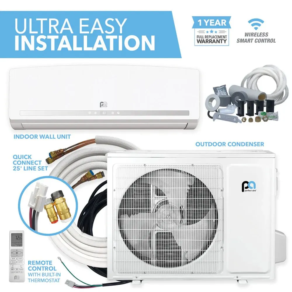 Perfect Aire DIY 36,000 BTU 16.4 SEER Quick Connect Ductless Mini-Split Heat Pump w/ WiFi - 230V