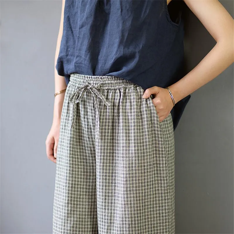 Plaid Linen Palazzo Pants