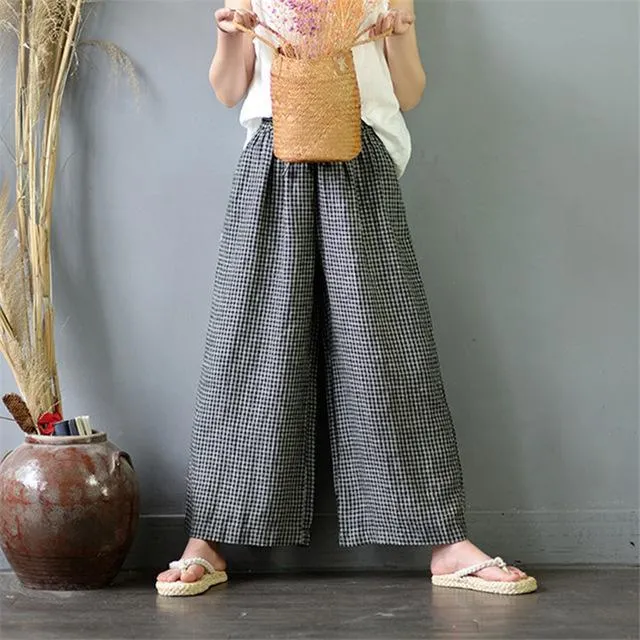 Plaid Linen Palazzo Pants