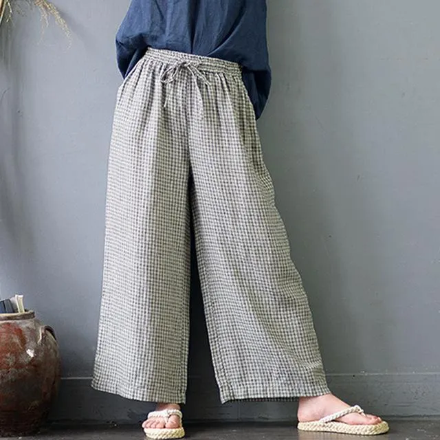 Plaid Linen Palazzo Pants