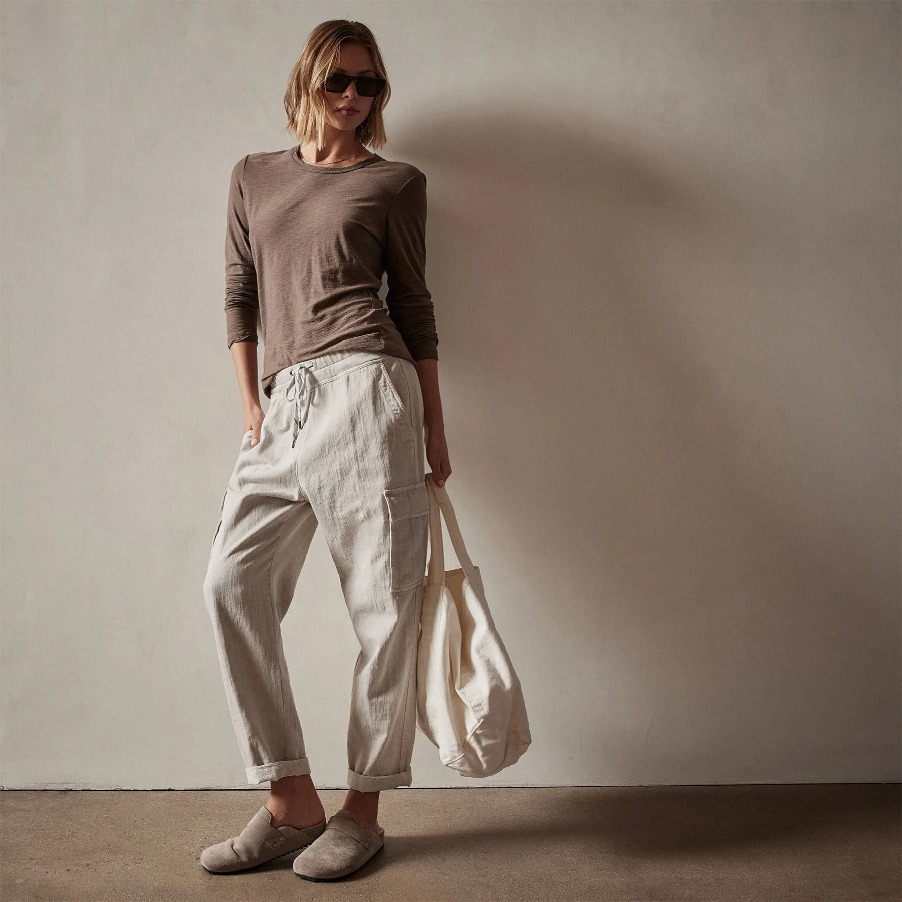 Sheer Slub Long Sleeve Crew - Burro