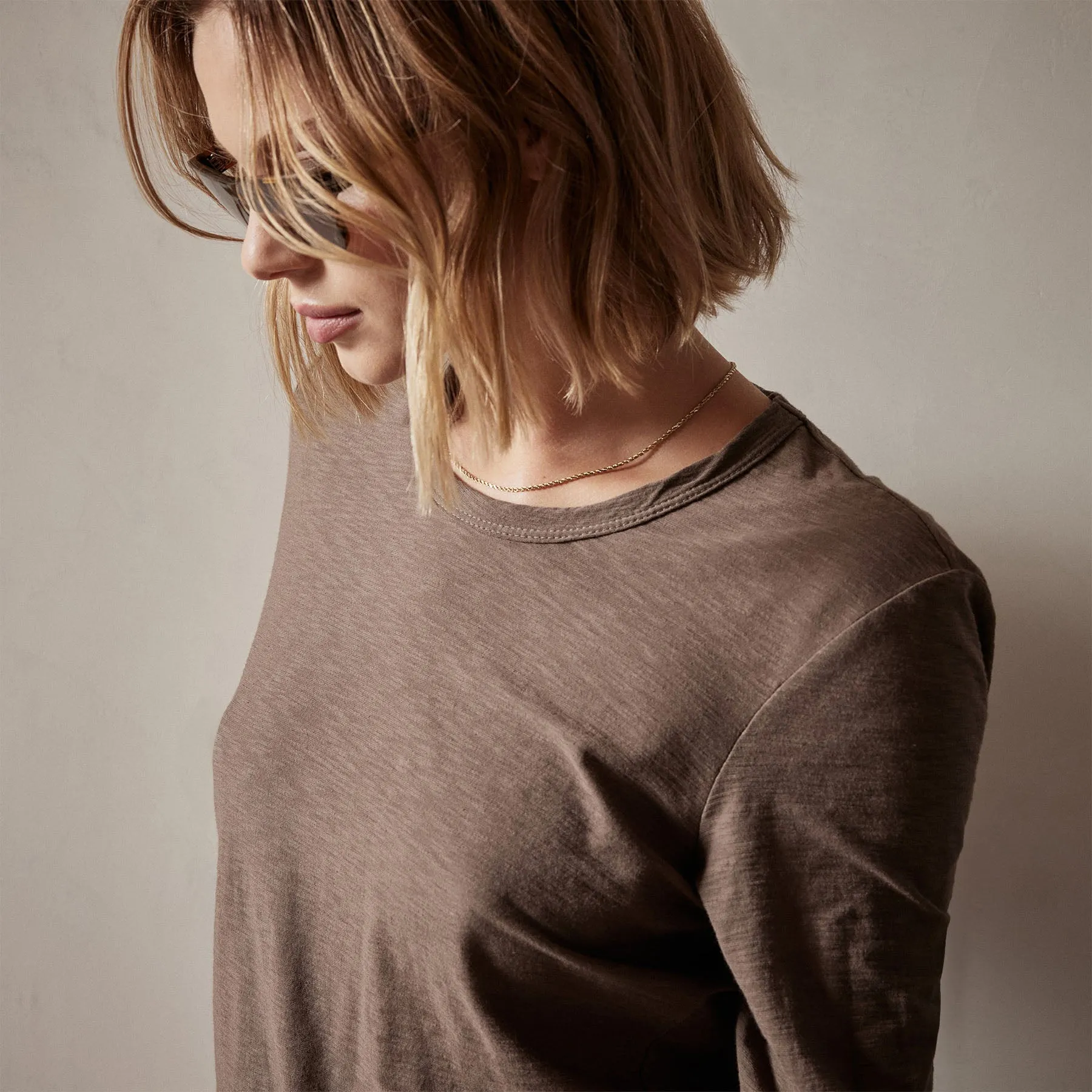 Sheer Slub Long Sleeve Crew - Burro