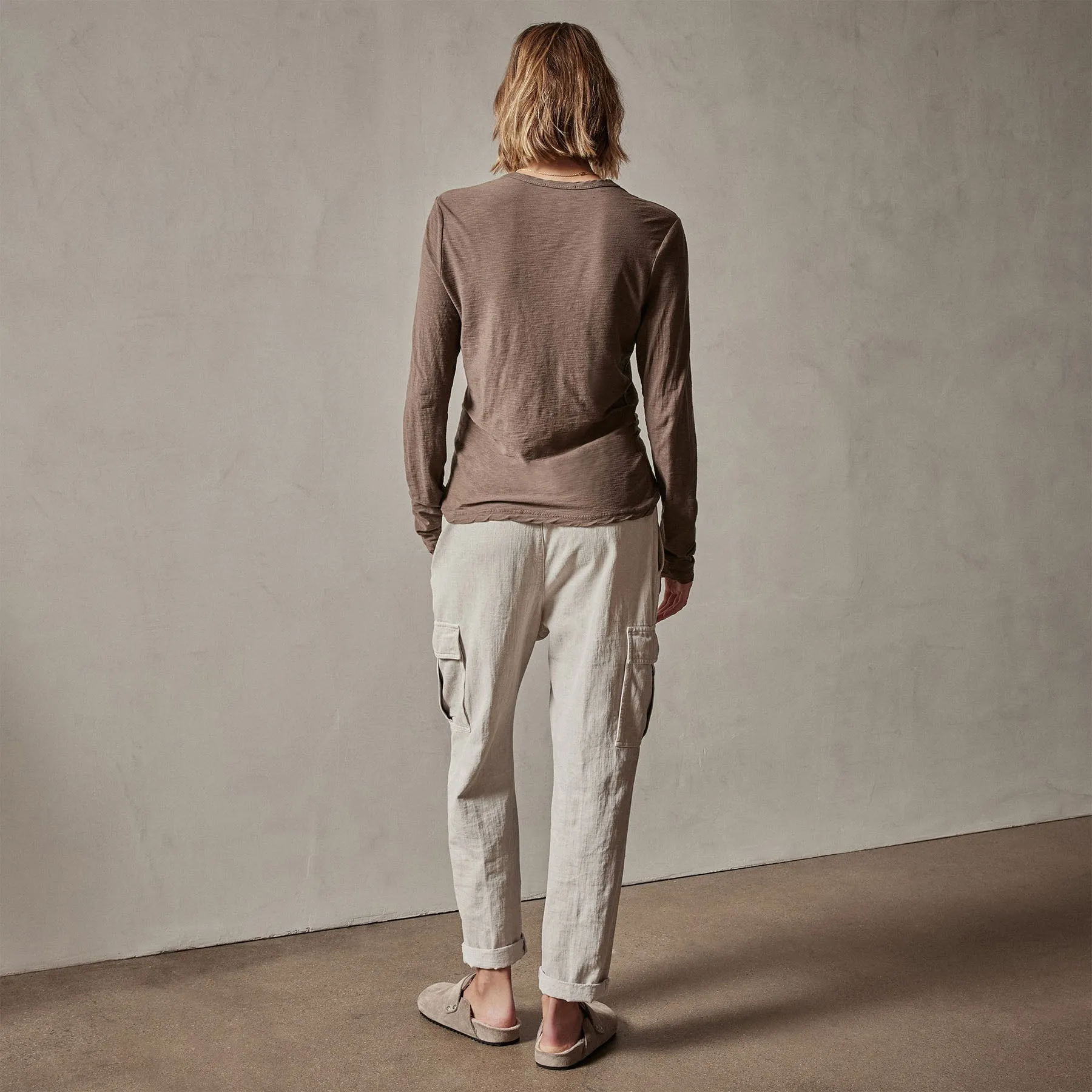 Sheer Slub Long Sleeve Crew - Burro