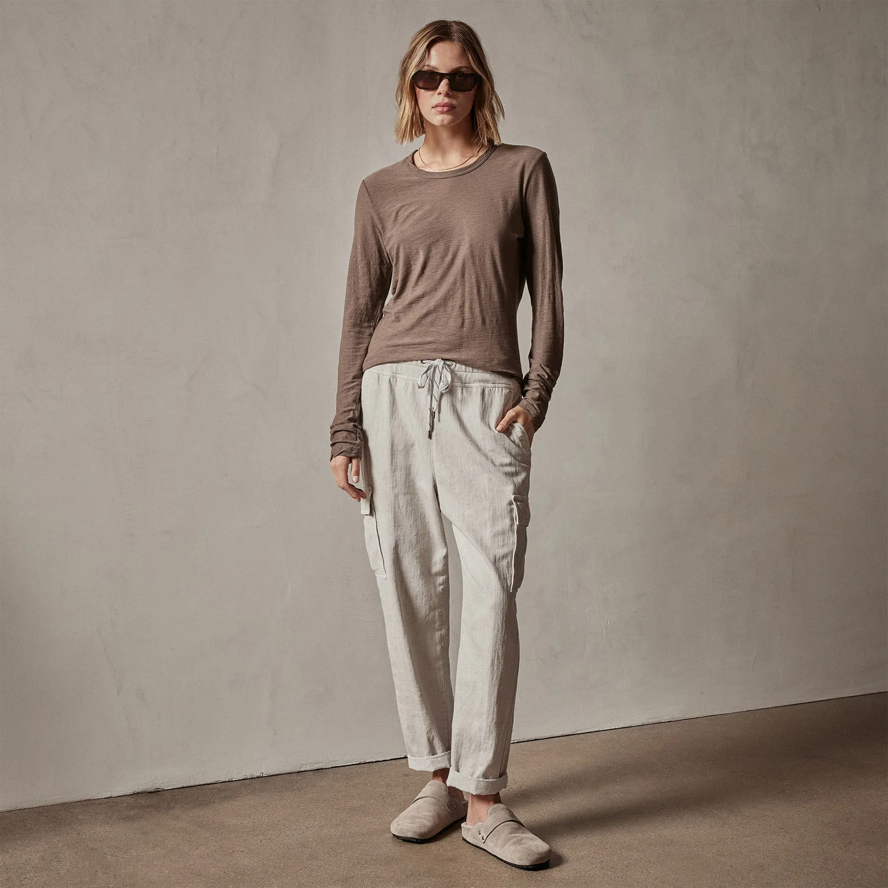 Sheer Slub Long Sleeve Crew - Burro