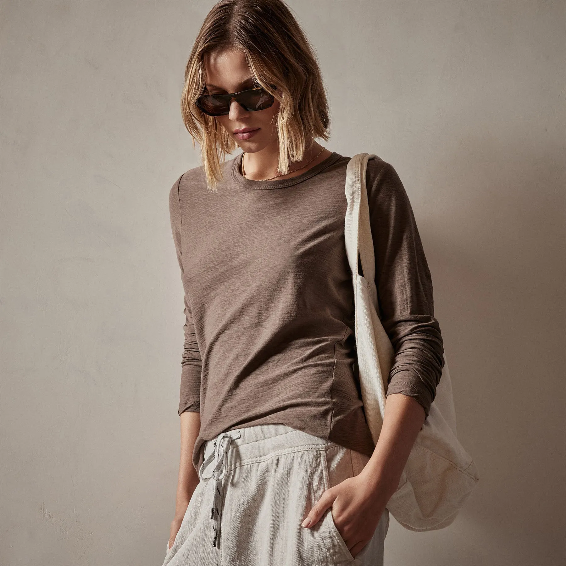 Sheer Slub Long Sleeve Crew - Burro
