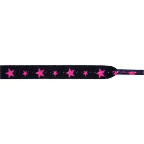 Stars Flat 5/16" - Hot Pink Star on Black (12 Pair Pack) Shoelaces
