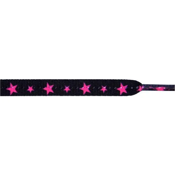 Stars Flat 5/16" - Hot Pink Star on Black (12 Pair Pack) Shoelaces