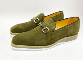 Suede Slip-On Horsebit Loafer Olive