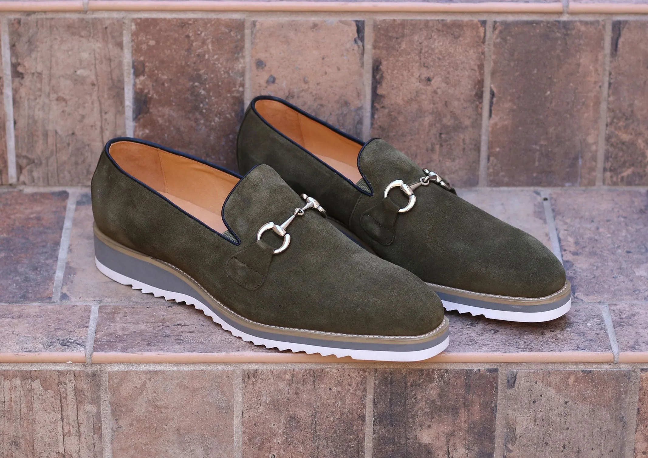 Suede Slip-On Horsebit Loafer Olive