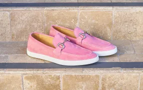 Suede Slip-On Horsebit Loafer Pink