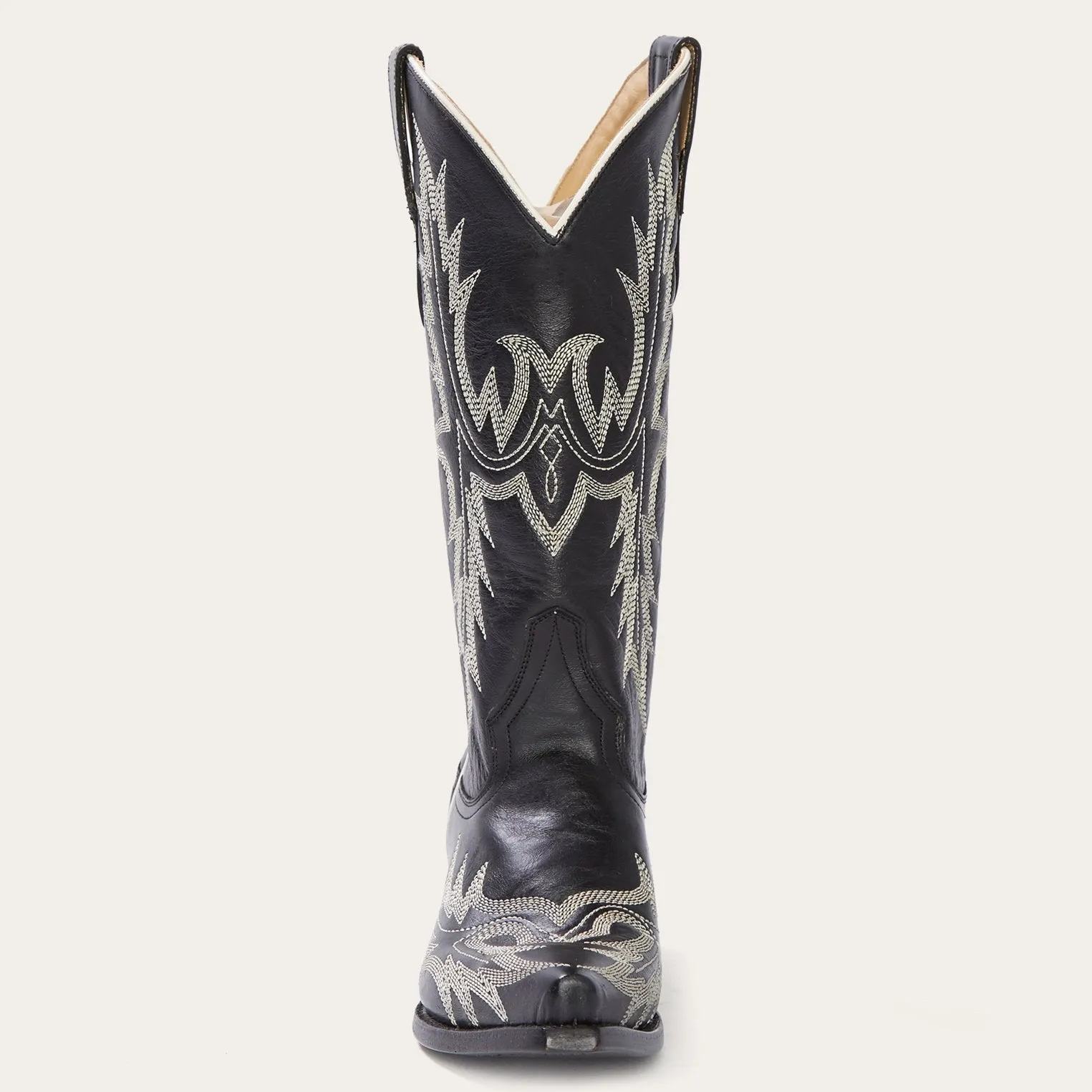 Tina Black & White Flame Embroidered Cowboy Boot