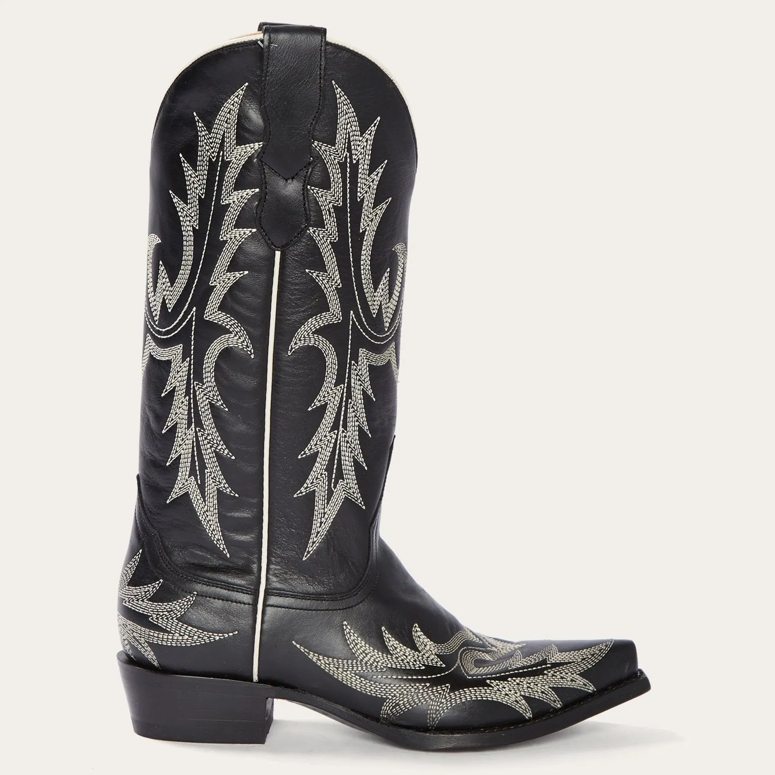 Tina Black & White Flame Embroidered Cowboy Boot