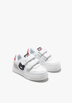 White velcro sneakers with red/navy logo
